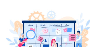 Caro influencer, ti sei organizzato? Illustrazione di un team che sta organizzando il lavoro per la settimana